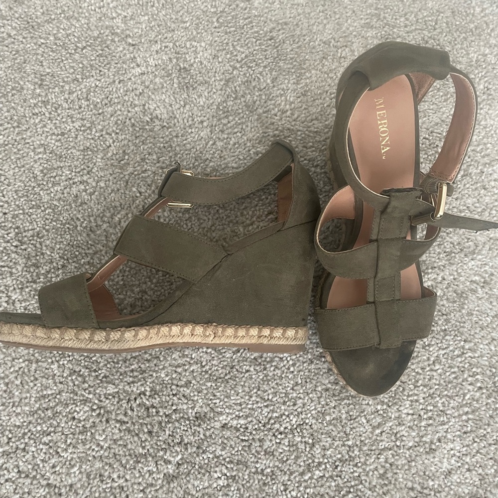 Olive green wedges